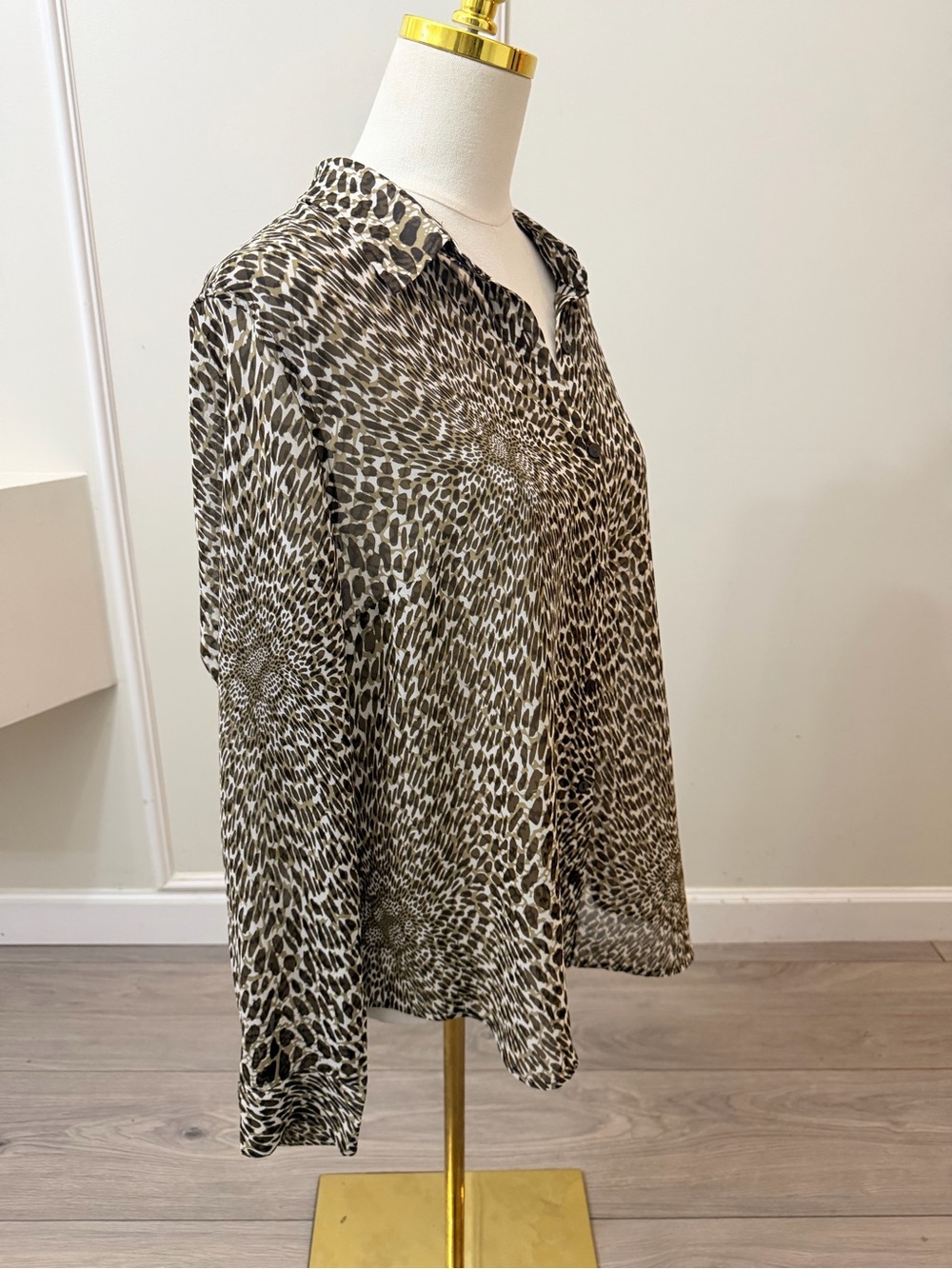 Liverpool Los Angeles Animal Print Button Down Blouse Brown Size L - Picture 5 of 7